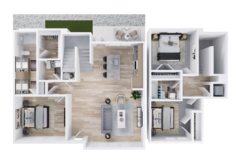 Floor plan for 3 beds, 2.5 baths, 1525 sqft
